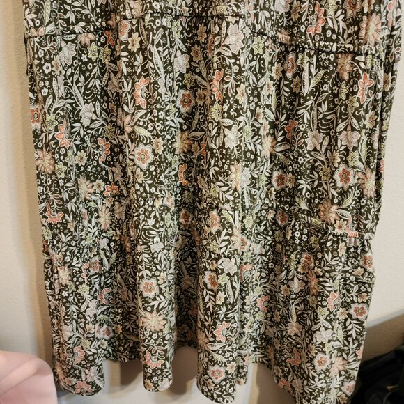 J Jill TierMaxi Floral Dress Women L Boho Khaki Green Slvless Cottage core Chic - Picture 9 of 14